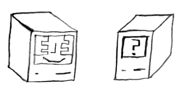 Two computers playing peekaboo